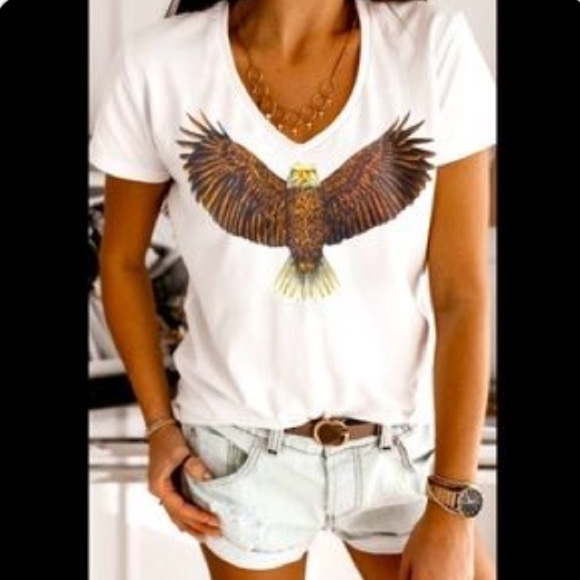 Rare 🦅EAGLE 🦅 W/ A Deep V-Neck Single Stitch Trim Soft Short Sleeve Shirt - Picture 1 of 2